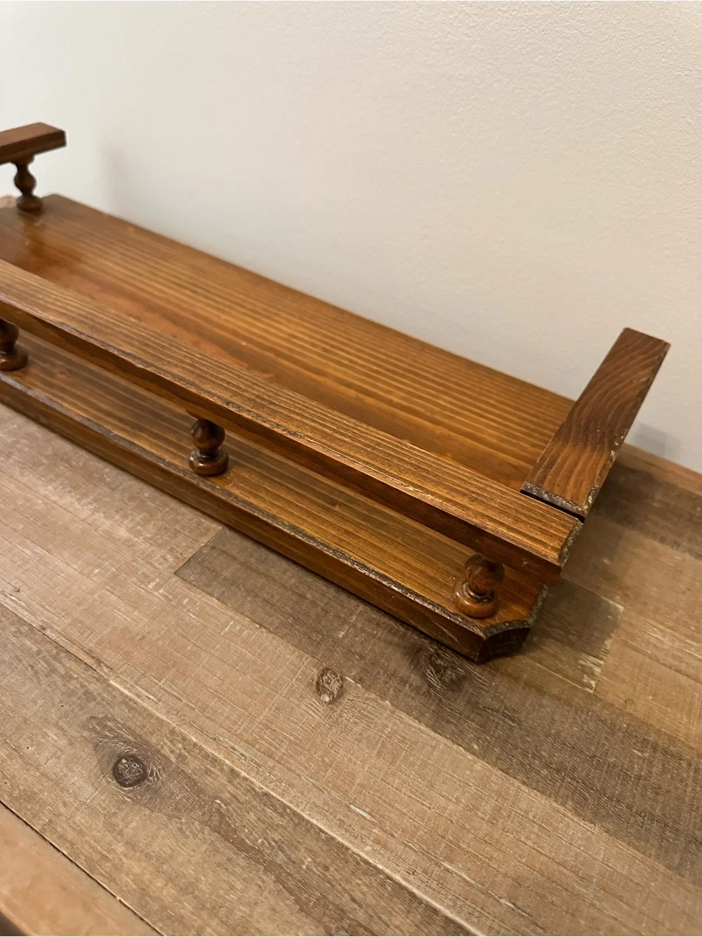 Countertop Vintage Wooden Spindle Rail Spice Rack Shelf - Brown 18 wide X 7 deep